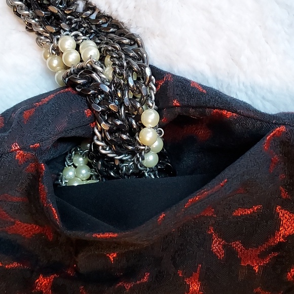 Nanette Lepore Black & Red Floral Jacquard Lace Detail Short Sleeve Dress 10 - Picture 8 of 12